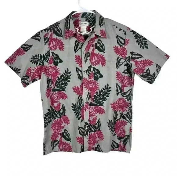 Cooke Street Honolulu Turquoise Gray Floral Short Sleeve Button Up Shirt Large - Picture 1 of 12